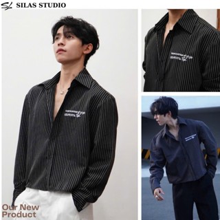 ( New Arrival) Sơmi SILAS Sọc Form Boxy Croptop Version 2 Thêu Nam Cotton Chéo Tay Dài Cổ Bẻ Form Rộng