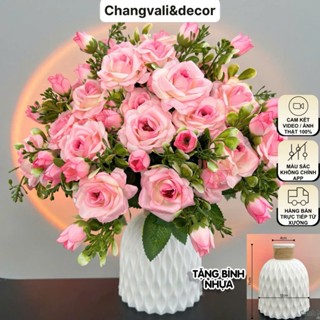   Tặng Bình  Bình Hoa Giả Tỉ Muội Decor Phòng Khách - Chậu Hoa Để Bàn Trang Trí 