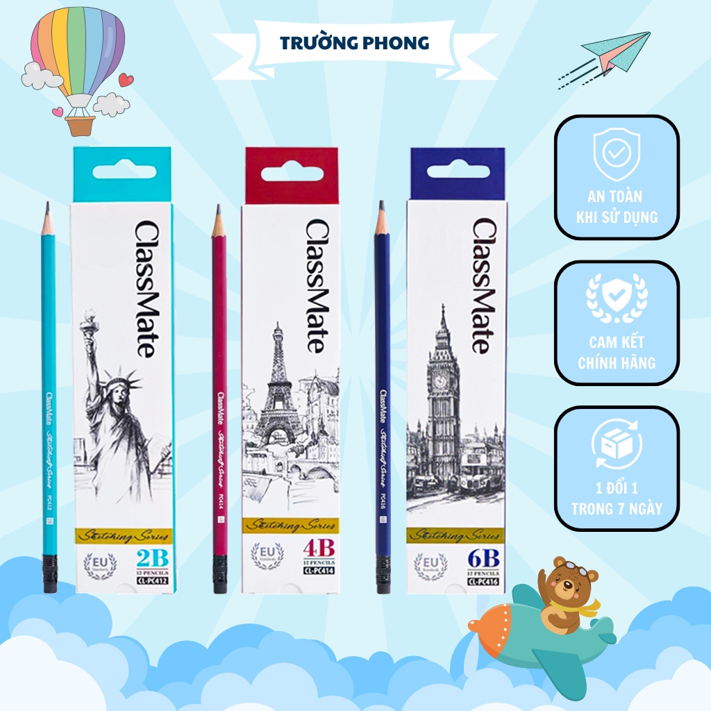 Hộp 12 Bút Chì Gỗ Classmate Nét Bút Mịn Chì Mềm, Dùng Cho Bé Tập Viết 2B/4B/6B CL-PC412/PC414/PC416