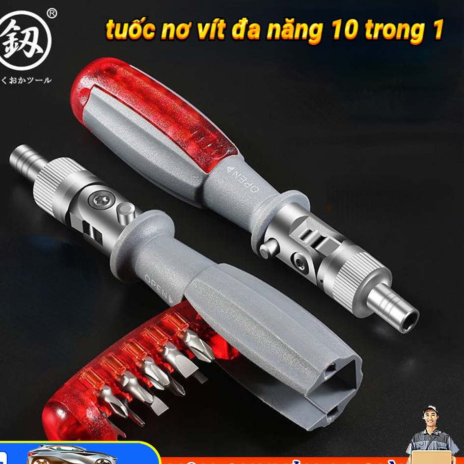 Tô vít đa năng Nhật Bản, Tua vít điện 180 độ + 10 đầu vít chuyên dụng, tuốc nơ vít đa năng .