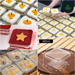  50 Hộp Nhựa Vuông Trong Suốt 400ml – Đựng Bánh Lạnh Tiramisu Mousse Panna Cotta  JLH10-6  