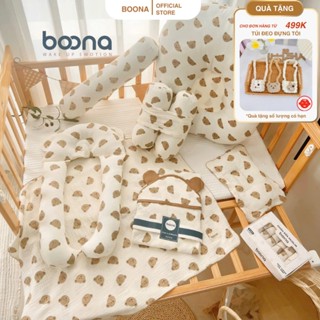 Combo sơ sinh cho bé trai, bé gái Boona gồm 8 sản phẩm Muslin cao cấp đệm chống trào, gối ôm, khăn, ủ, gối chữ u, gối...