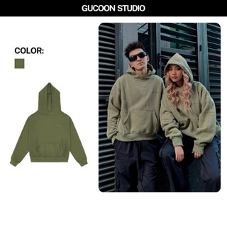  Áo Hoodie Nam Nữ GUCOON Form Boxy Crop Áo Khoác Hoodie Nam Nữ Nỉ Bông Xanh Rêu Olive Bigsize Unisex 