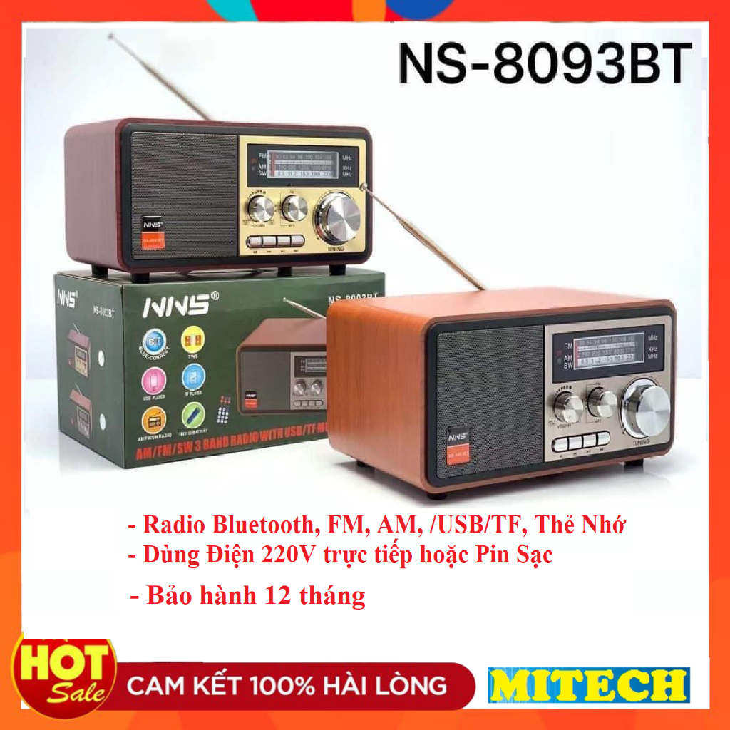 Đài Radio Bluetooth, Bắt Sóng FM, AM, /USB/TF, Thẻ Nhớ, Hãng NNS NS-8093BT Dùng Điện 220V Và Pin Sạc
