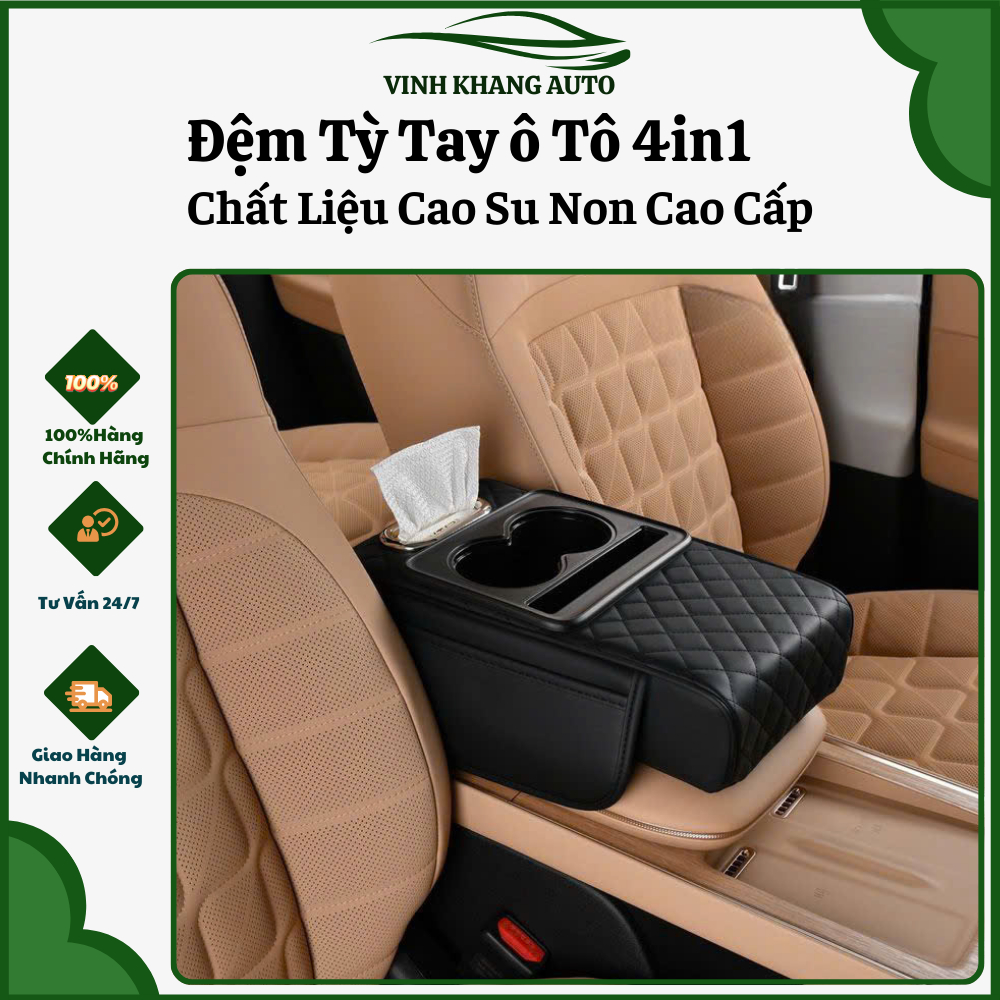 Đệm Tỳ Tay ô Tô Mẫu Mới 4 Trong 1 Chất Liệu Bọc Da PU Cao Cấp Có Hộp Đựng Đa Năng