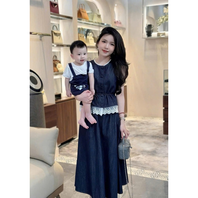 Set áo bò phối ren mix cv dài Qc