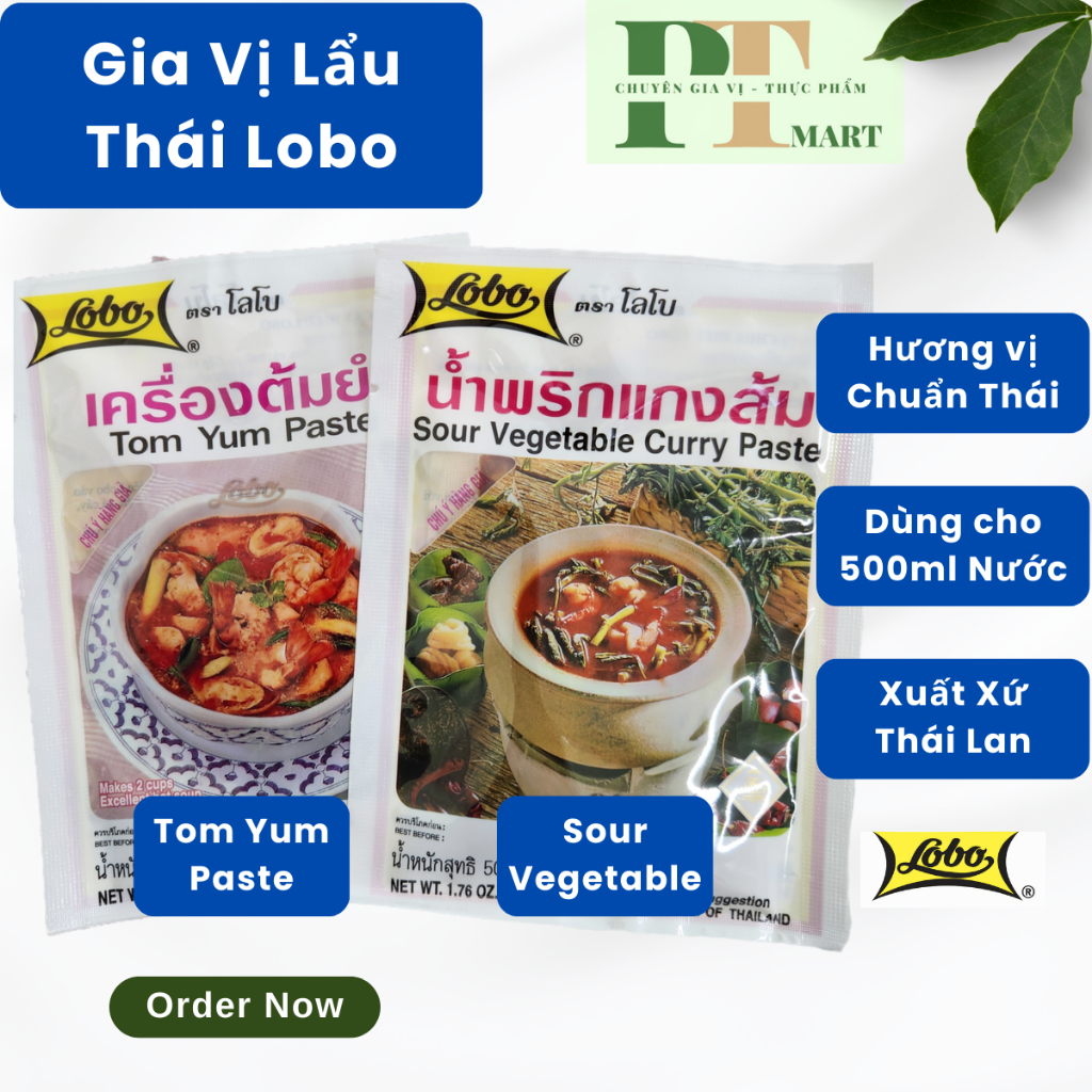 Gia vị Lẩu Thái Lobo - Có 2 vị: Gói Tom Yum 30gr / Gói Lẩu chua 50gr --> Gói