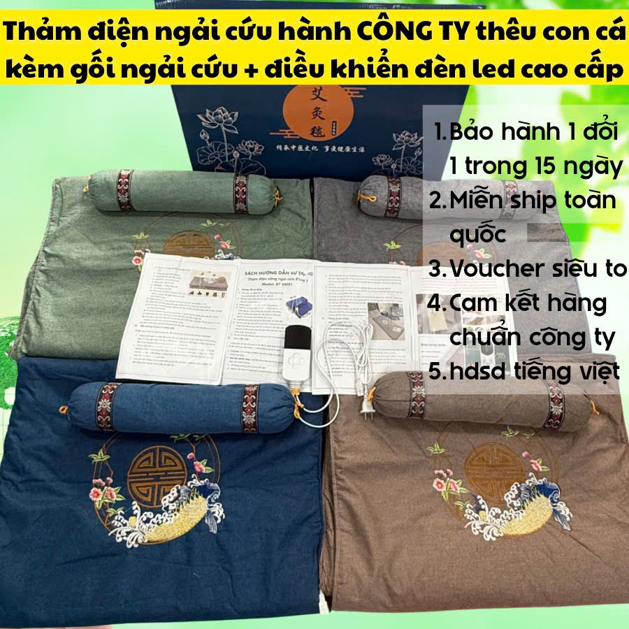 Thảm điện ngải cứu kèm gối/ đệm sưởi ngải cứu giảm đau mỏi lưng xương khớp hiệu quả có hộp