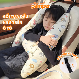 Gối Ngủ Ô Tô PAMPER Chống Mỏi Cổ Kèm Đai An Toàn, Gối Tựa Đầu Ngủ Trên Xe Hơi Ruột PP Êm Cho Trẻ