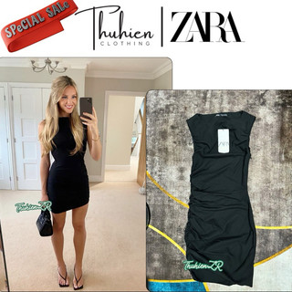 THUHIENZR(sẵn XS)Váy mini ZARA 3564/167/800 SLEEVELESS SHOULDER màu đen (kèm ảnh thật)