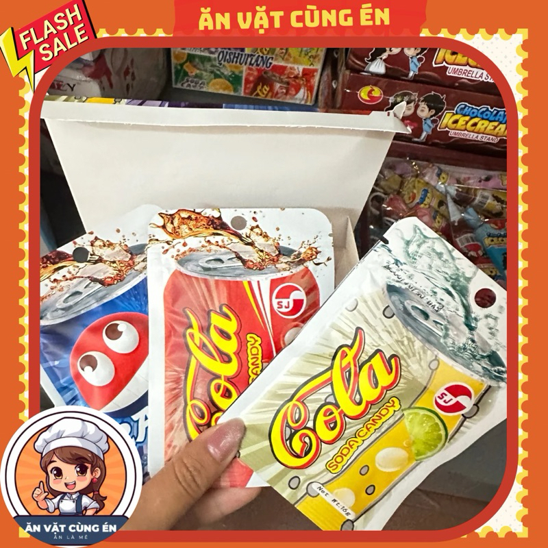 Hộp 30 gói kẹo ngậm coca fanta soda mix vị 4 loại , kẹo xê coca fanta 4 vị túi zip sỉ đồ ăn vặt