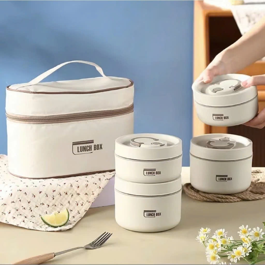 Hộp Cơm Giữ Nhiệt 3 Tầng / Hộp Cơm Giữ Nhiệt 4 Tầng Lunch Box Kèm Túi Đựng