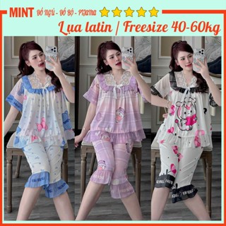 Đồ bộ nữ, đồ ngủ lửng tiểu thư vải latin loại 1 cao cấp LC08 Freesize 40-60kg