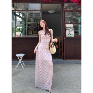 Váy dài hai dây voan caro hồng phong cách Pháp – Đầm maxi nữ đi biển mùa hè tôn dáng sang chảnh [ E_VD07 ]