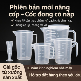 Ca đong nhựa có nắp chịu nhiệt cao, Cốc đậy với nhiều dung tích khác nhau: 500ml 1L 2L 3L 5L loại 1