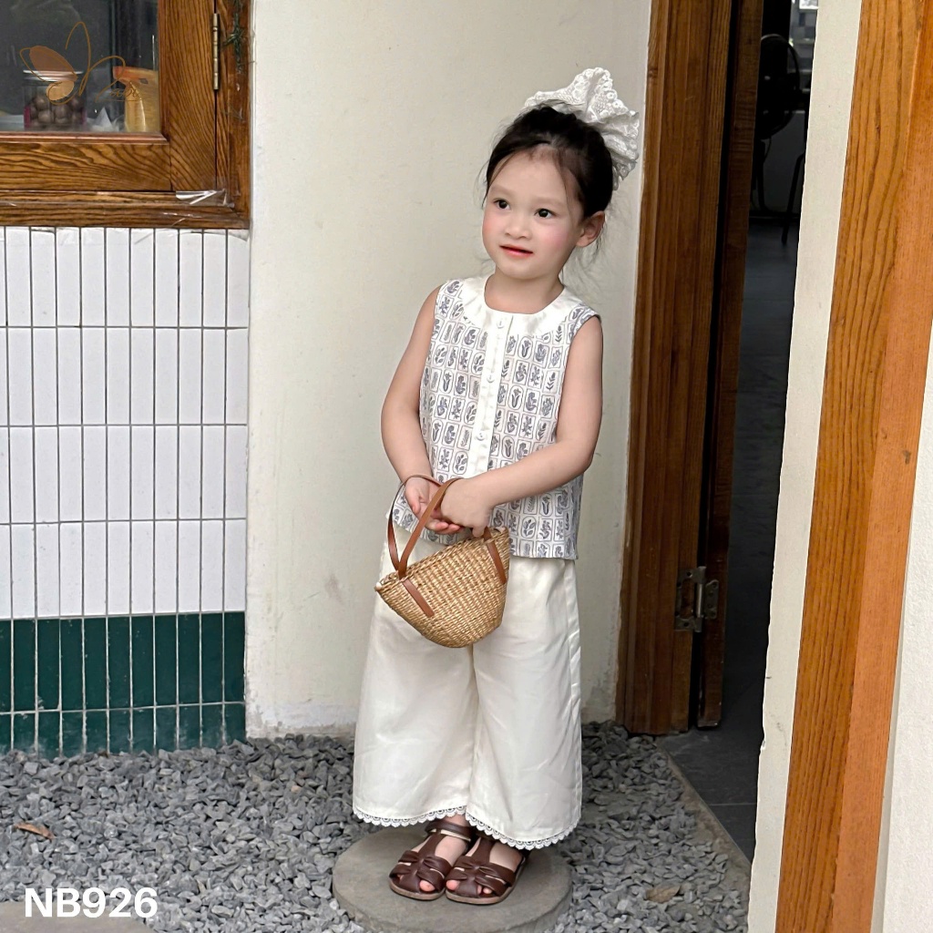 [B&G] Sét bộ áo line quần thô cotton dài mùa hè cho bé gái từ 12-45kg(2-12 tuổi)
