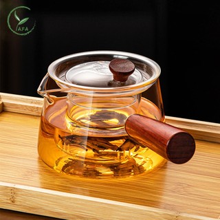  Bình pha trà thủy tinh chịu nhiệt quai gỗ Ấm trà thủy tinh 550ml bộ lọc thủy tinh có thể được làm nóng 