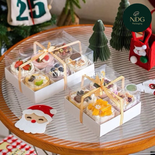 SET Hộp Giấy Nhiều Ngăn Kèm Nắp Mica Đựng Bánh Kem, Tiramisu, Mousse, Red Velvet