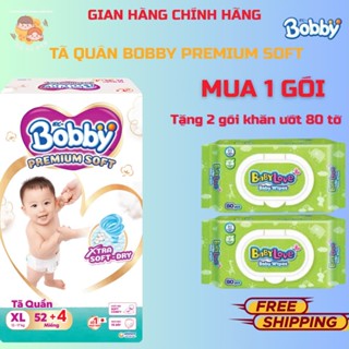 [Đủ Size Tặng 2 Khăn ướt] Tã/Bỉm Quần Bobby Premium Soft Dry size M60+4 /L56+4 /XL52+4 /XXL48+4 miếng