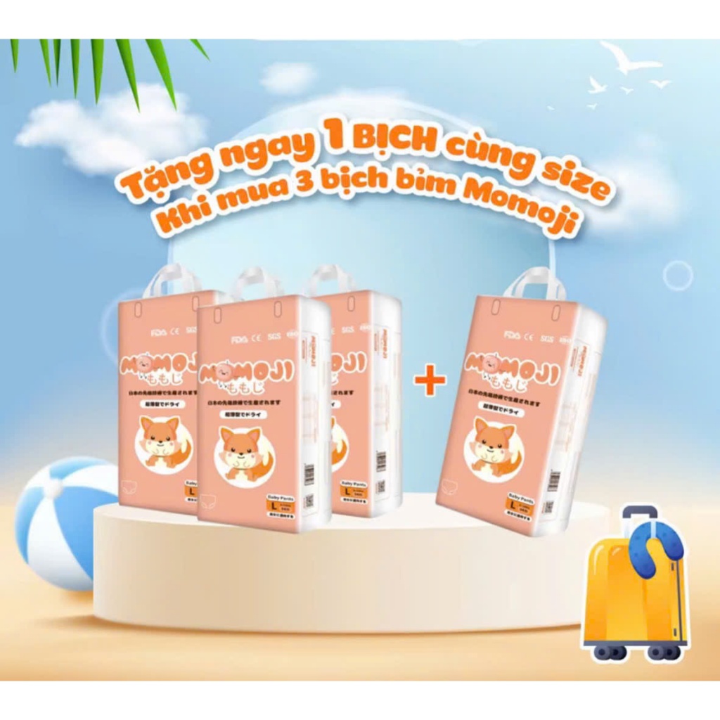 [Mua 3 tặng 1] Combo 3 bịch bỉm tặng 1 bịch Tã Bỉm MomOJI mềm mỏng thấm hút tốt