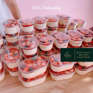 Set 50-100 Hộp nhựa oval 450ml đựng tiramisu - Hộp đựng bánh lạnh, rau câu, bánh kem 450ml XY150G