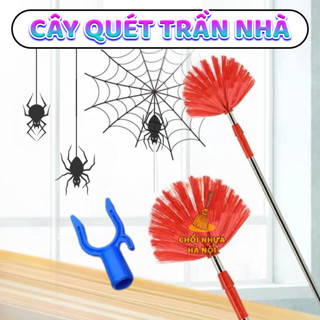 Cây Quét Trần Nhà, Chổi Quét Mạng Nhện, Có Móc Phơi Đồ, Cán inox Gập Rút Đa Năng Dài Đến 3m2