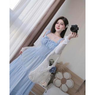 Set Váy Nữ, Váy 2 Dây Dáng Dài Đi Biển Dáng Dài Cổ Vuông Mix Áo Cardigan