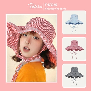 Nón Rộng Vành Unisex, Nón Bucket Sọc Caro Phối Nơ Bánh Bèo Xinh Xắn Che Nắng Thời Trang Mùa Hè - Mã NV090