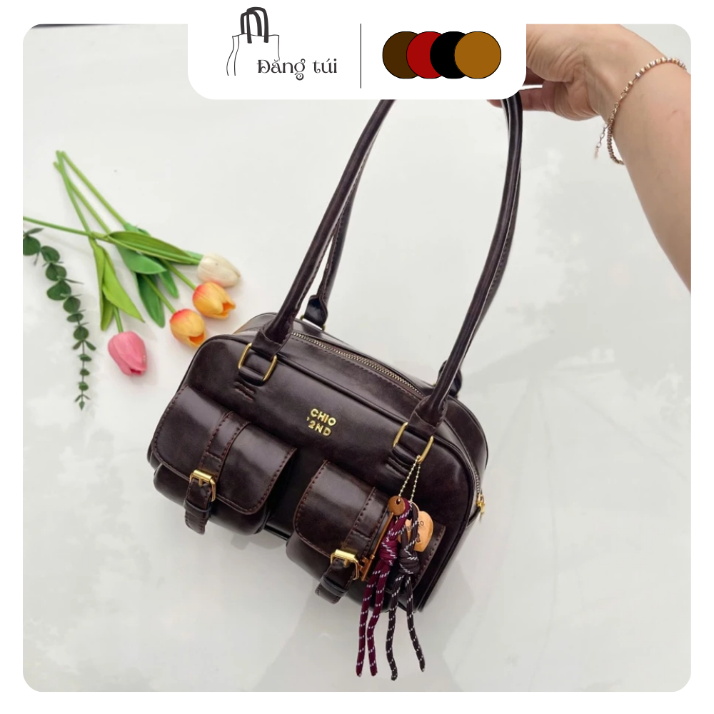 Túi xách đeo vai nữ chio 2nd, túi xách tay da hộp 2 ngăn có khóa cài kèm charm xinh xắn màu sang trọng Đăng Túi DK360 | BigBuy360 - bigbuy360.vn