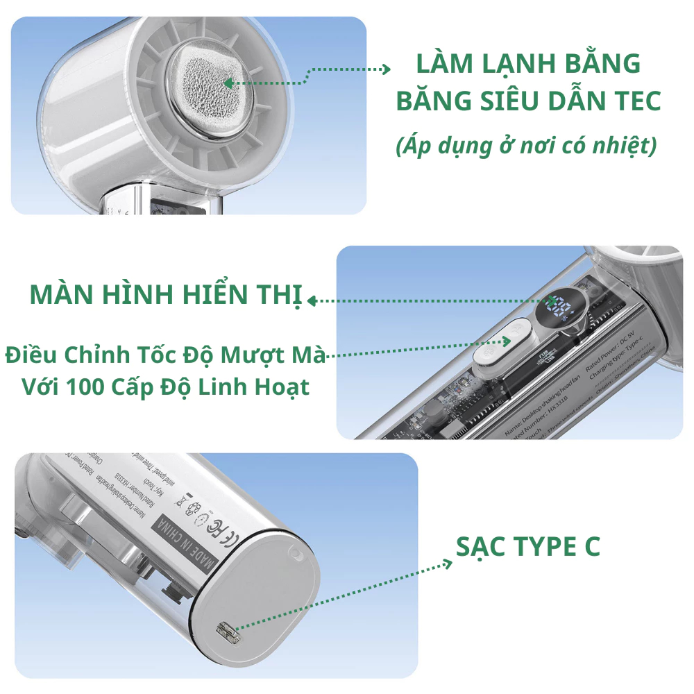 Quạt Tích Điện Cầm Tay Có Sò Lạnh F331B - Quạt Điều Hoà Mini Có 100 Chế Độ Gió (DIDOOGLT) | BigBuy360 - bigbuy360.vn