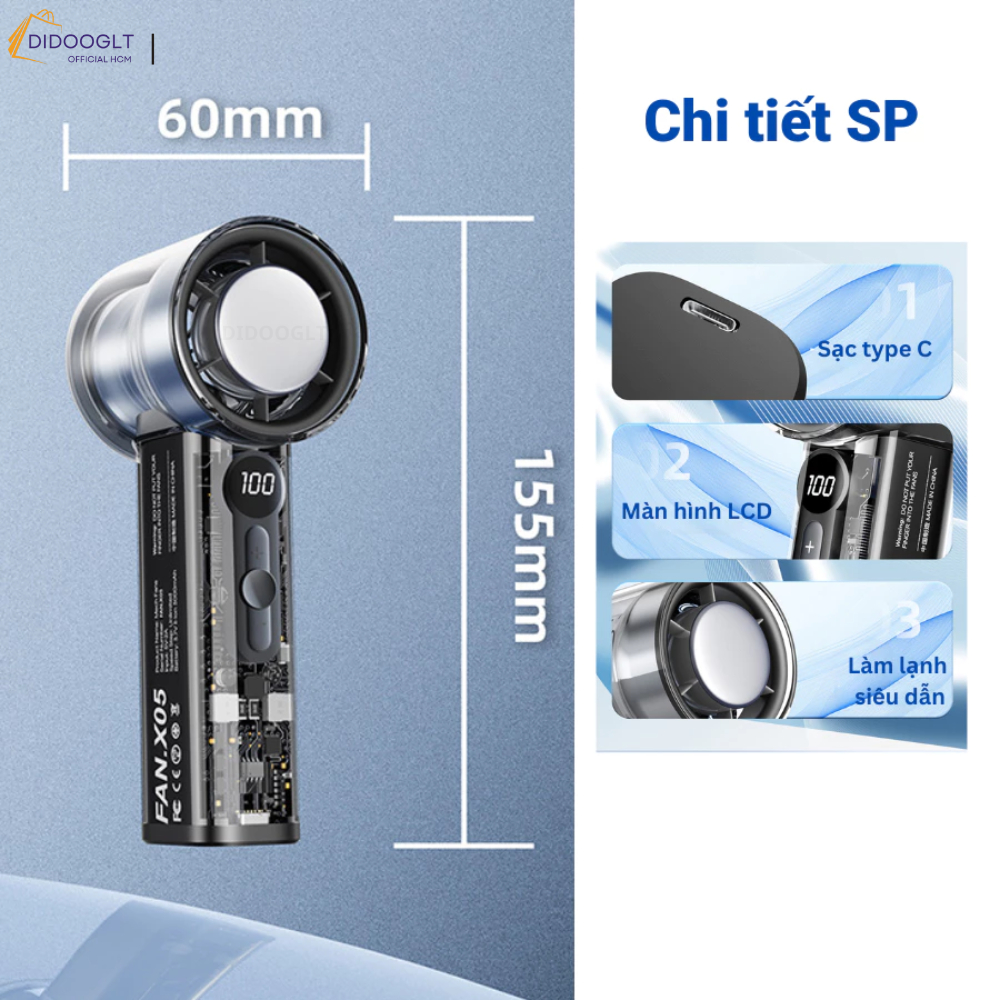 Quạt Tích Điện Cầm Tay Có Sò Lạnh F331B - Quạt Điều Hoà Mini Có 100 Chế Độ Gió (DIDOOGLT) | BigBuy360 - bigbuy360.vn