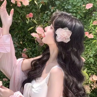  Kẹp tóc hoa mẫu đơn vải voan lưới nhún ngọt ngào đáng yêu cho nữ 