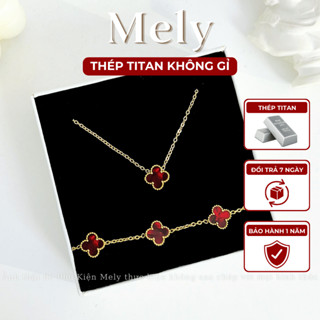  Bộ trang sức nữ dây chuyền vòng tay bông tai cỏ bốn lá phụ kiện cao cấp thời trang Mely SET39 