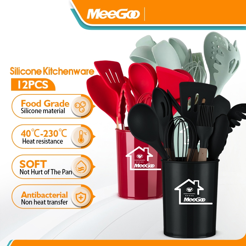 MeeGoo Bộ dụng cụ nhà bếp silicon 12 món dụng cụ nấu ăn làm bánh chống dính chịu nhiệt cao An Toàn