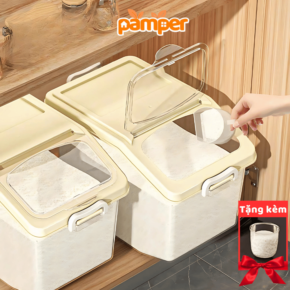Hũ Đựng Gạo 10kg, 15kg, 20kg Nắp Lật PAMPER Chống Côn Trùng, Ẩm Mốc, Thùng Đựng Gạo, Ngũ Cốc, Đồ Khô