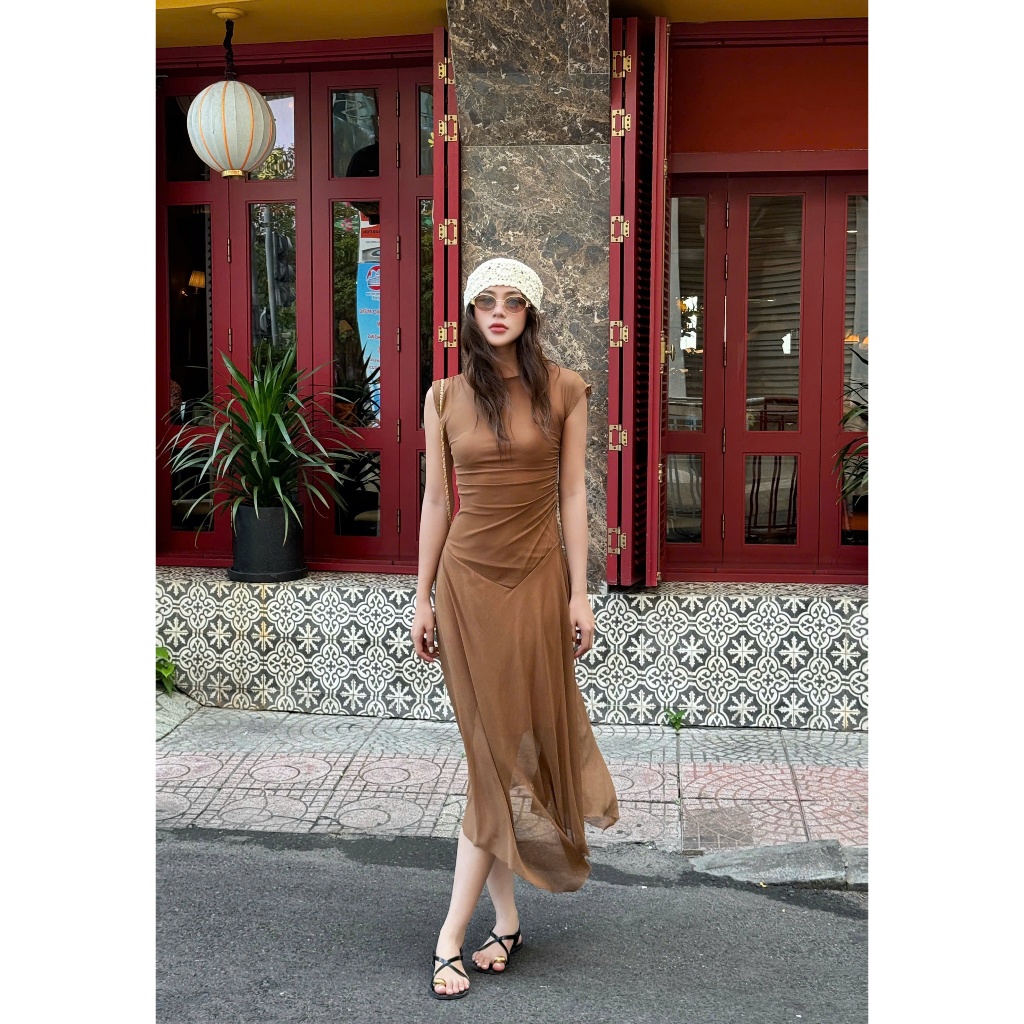 Đầm lưới cộc tay dáng dài mùa hè v4 - Orimi