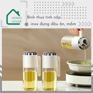 Bình Đựng Dầu Ăn Nước Mắm Có Tay Cầm, Nắp Inox Cao Cấp, Tự Động Đóng Mở Nắp Khi Rót, Chai Thuỷ Tinh Đựng Nước Mắm
