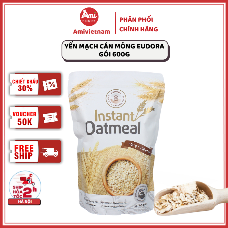 Yến Mạch Cán Mỏng Eudora Gói 600g - Yến mạch nguyên chất ăn liền Organic EUDORA