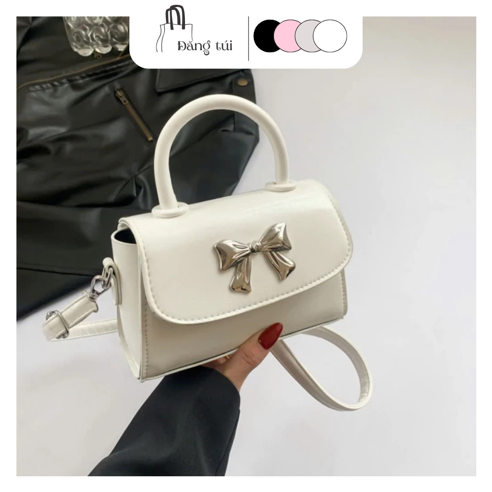 Túi xách nữ thời trang túi mini cầm tay đeo chéo dáng đẹp mẫu mới họa tiết nơ bạc - DK013