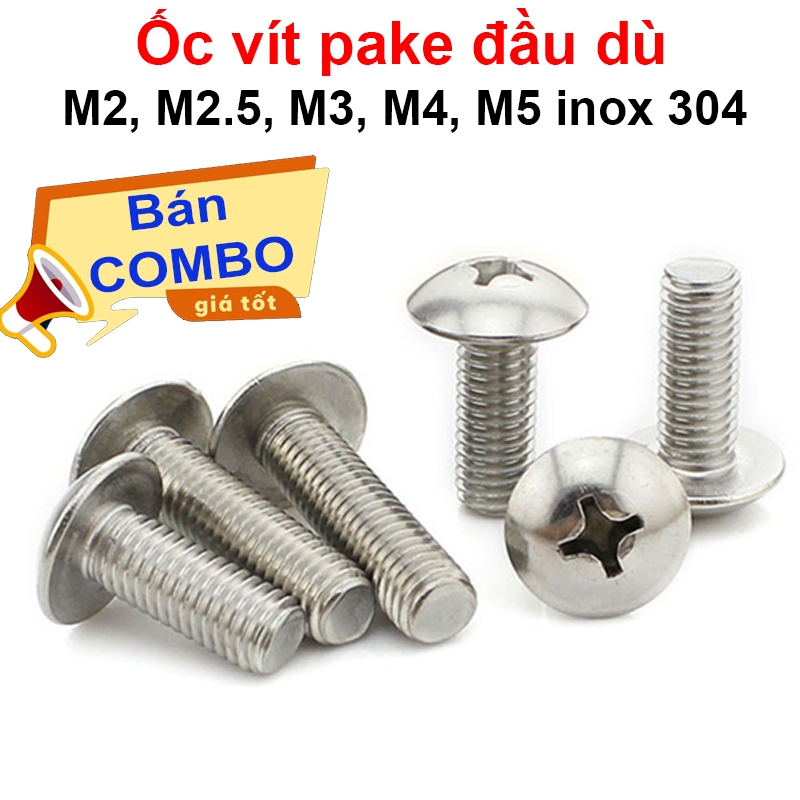 [GIÁ COMBO] (50 cái) Ốc vít pake đầu dù M3 inox 304 dài 6-15mm