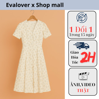 Váy hoa nhí dáng xòe cổ V tay ngắn thêu nổi vintage Evalover V2025281