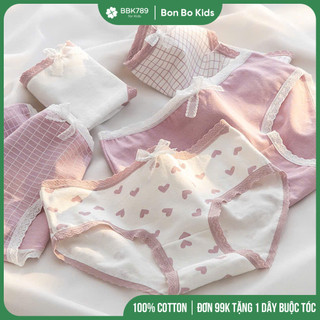 (BBK789) CD08 Set 5 Quần Chip Bé Gái mẫu Tim Hồng, Quần Lót Bé Gái 32-60kg, 100% Cotton, Kháng Khuẩn