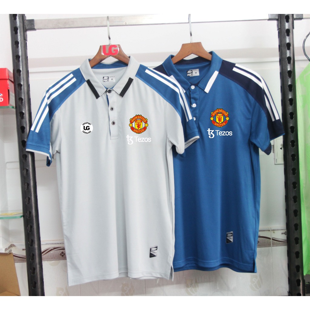 Áo thun polo Mu- Manchester United 2025 màu xám- xanh dương