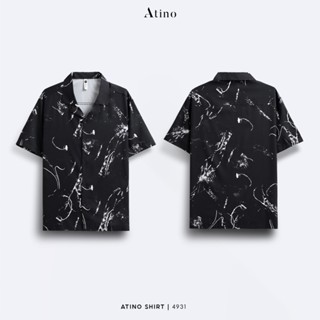 Áo sơ mi CUBAN SHIRT cộc tay nam  ATINO vải lụa họa tiết Form Regular L.1.4931