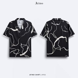 Áo sơ mi CUBAN SHIRT cộc tay nam  ATINO vải lụa họa tiết Form Regular L.1.4932