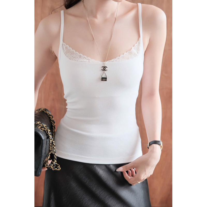 RUBIES Bibi Top - Áo Thun Nữ Dáng Ôm 2 Dây Cổ U Phối Ren | BigBuy360 - bigbuy360.vn