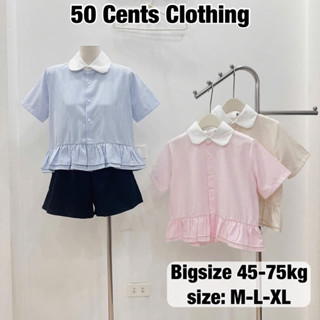Áo Sơ Mi Cộc Tay Nữ Dáng Babydoll Phối Cổ Sen Bèo Tầng Có Bigsize 45-75kg Phong Cách Korea #309