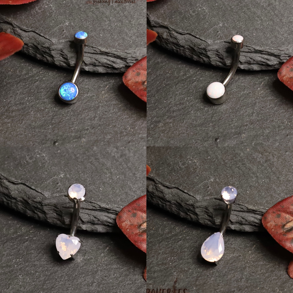 Boheries - Khuyên rốn Titanium mặt đá Opal, đá vàng ánh tím