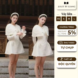 [JULETBYGIANG] Váy thiết kế nữ tiểu thư dạ choàng trắng kem ôm ngực xoè phối áo thun ôm Juletbygiang