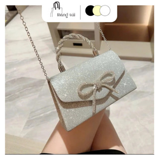  Túi xách nữ đeo chéo quai xách bling bling lấp lánh gắn nơ sang chảnh DK28 
